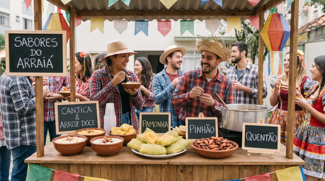 People Lining Up at Traditional June Festival Food Booths