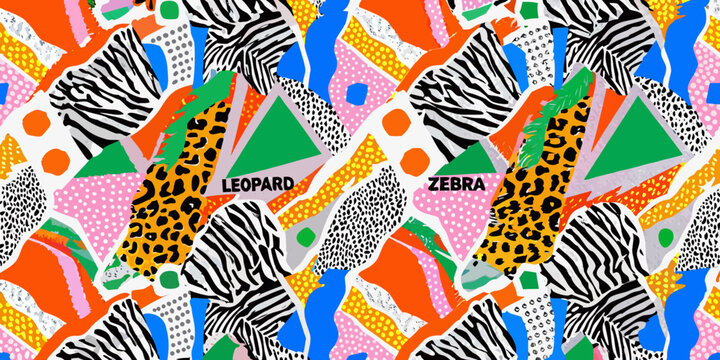 eclectic animal print collage pattern zebra leopard