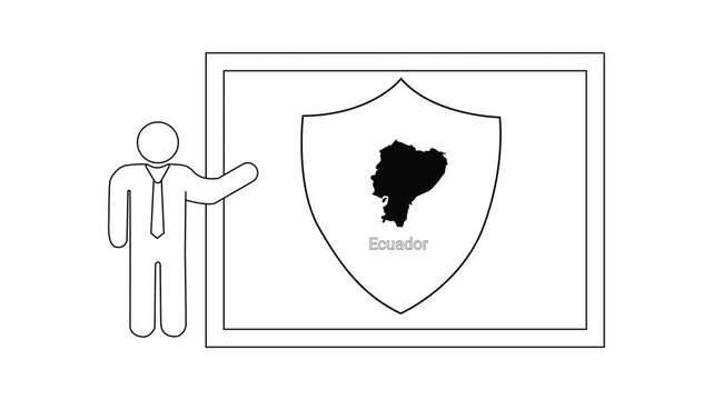 Ecuadorian map on shield presented by businessman icon.