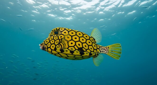 Yellow boxfish swimming in tropical waters