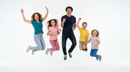 Obraz premium Happy family jumping in the air 1.