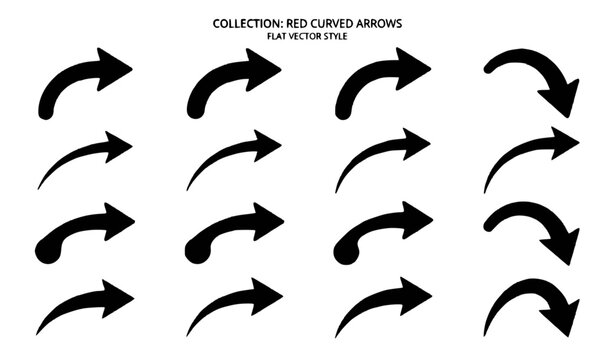 Red curved arrow icon flat vector illustration isolated on white