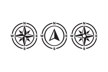 Obraz premium Compass Rose Icon Set — Wind Rose, Navigation Arrow and Direction Symbols in Solid Black Flat Vector Style for Travel, Map, Adventure and Geography UI Design 