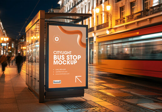 Night Bus Stop Lightbox Mockup