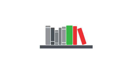 A row of colorful books standing upright on a simple wooden shelf © Ngoto