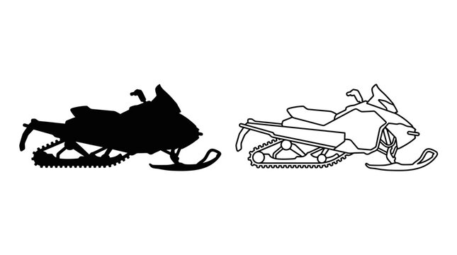 snowmobile silhouette and line drawing winter transportation