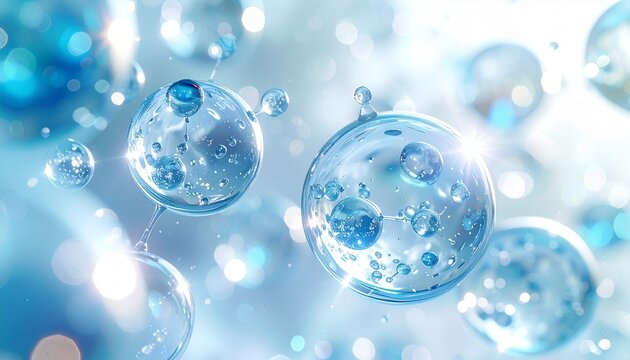 創薬開発やDDS技術をイメージした透明細胞カプセル、青と水色の発光が美しい医療研究背景 ジェネレーティブAI