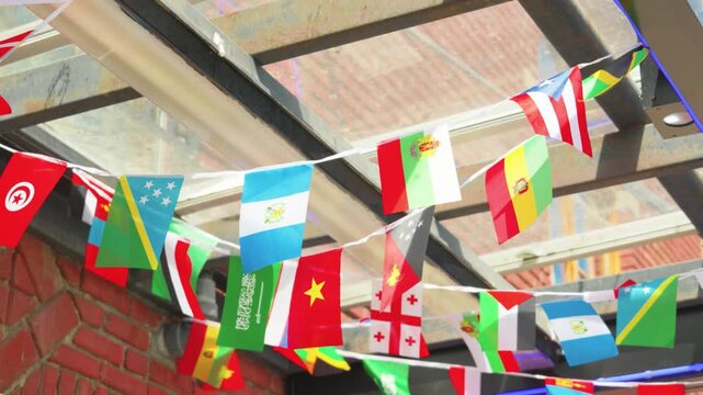Victoria, British Columbia, Canada &ndash; June 1, 2026: International flags bunting banner