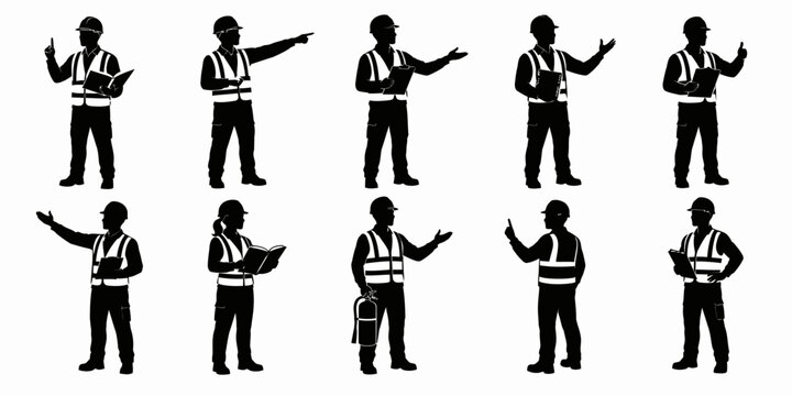 Workers in safety vests directing with various hand gestures on a construction site