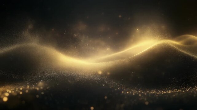 Soft radiant particle cloud moving through warm ambient glow waves with dreamy motion and space depth