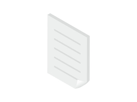 3D Isometric Document Vector Illustration: Minimalist White Paper Sheet with Curled Corner and Text Lines, Business Report, Invoice and Contract Blank Template Isolated