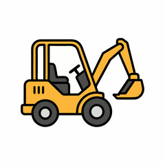 Fototapeta premium Yellow mini excavator vector icon, heavy construction machinery illustration isolated on white background