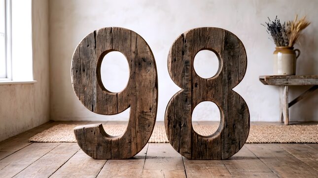 Rustic Weathered Wooden Thirty-Eight Number Sculpture Display