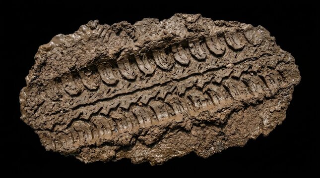 A Deep Textured Tire Track Impressed In Wet Mud