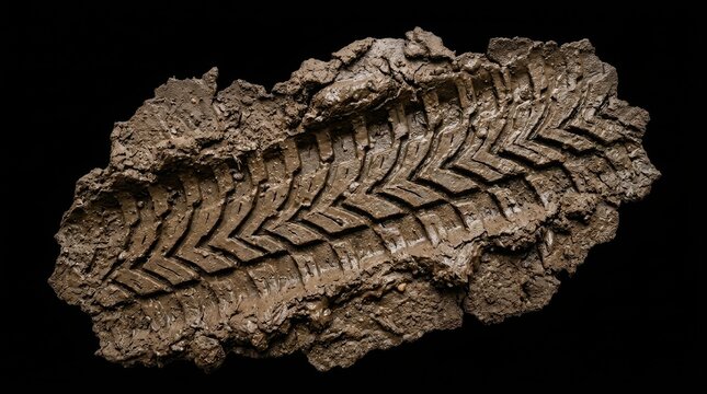 A Deep Textured Tire Track Impressed In Wet Mud