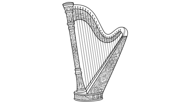 Ornate Harp Mandala Style Coloring Page for Adults