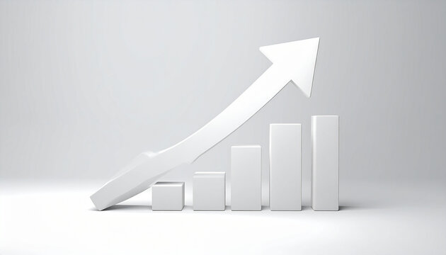 Increasing growth chart with upward arrow and bars