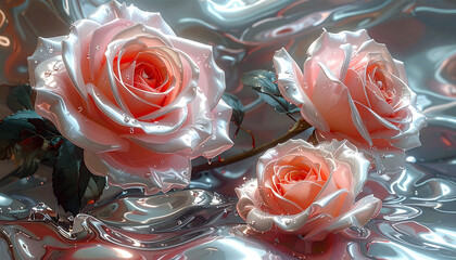 Beautiful pink roses on metallic surface © Sulai