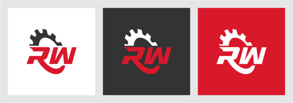 RW Letter Modern Gear Automotive Logo Vector , Initial Logo Element