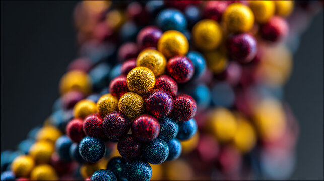Abstract Macro Background of Colorful Glittery Beads Arranged in a Spiraling Pattern.