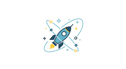 A simple flat vector illustration of a rocket ship flying through outer space © Seniman