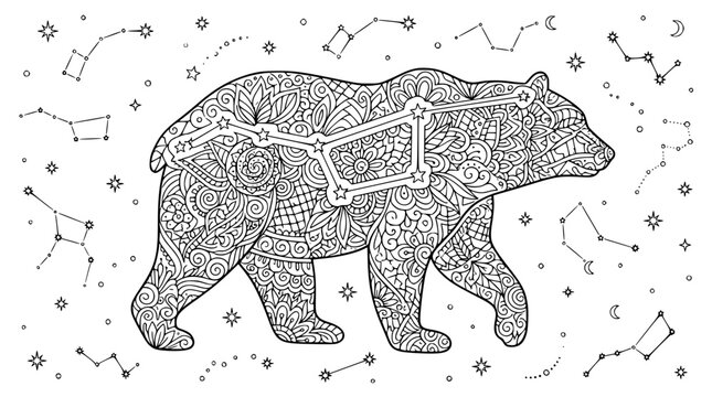 Ursa Major Constellation Bear Mandala Style Coloring Page Illustration