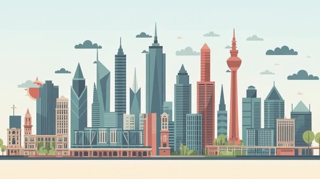 Modern city skyline background, architectural design element for urban planning and construction projects
