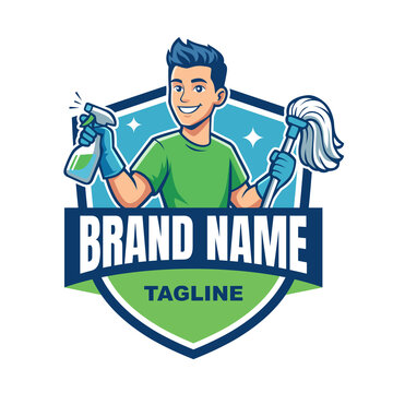 Cleaning Service Mascot Logo Vector Illustration