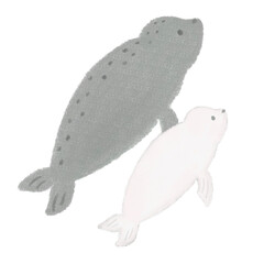 あざらしの親子のクレヨンタッチの手描きのイラスト © koti