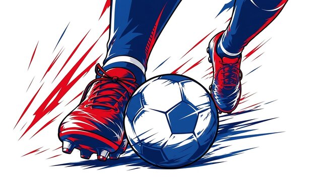 Soccer Player Foot Kicking Ball Close Up with Dynamic Splash Motion Graphic Vector Illustration for Sports Championship Tournament Banner Background