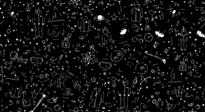 Dense white mathematical formulas on black background texture.