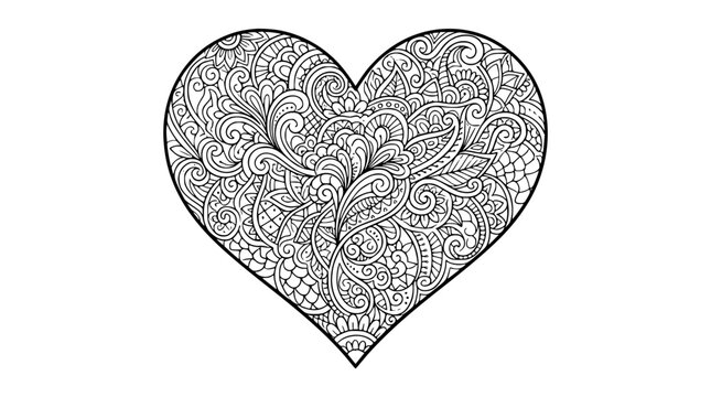 Intricate Heart Zentangle Mandala Pattern for Coloring Book Page