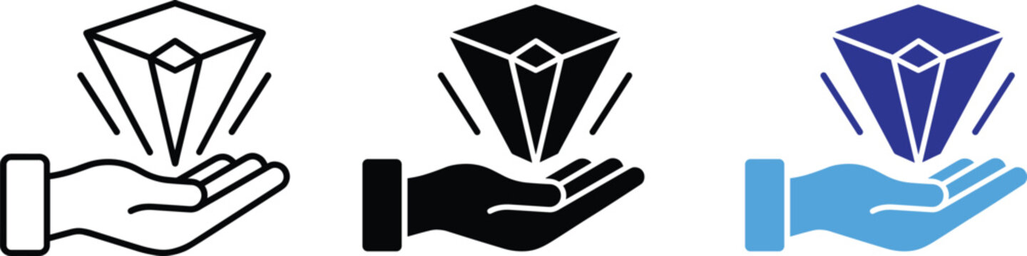 Premium diamond luxury jewel valuable treasure hand vector icons illustration.