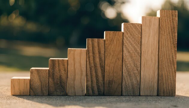 Wooden block growth chart increasing in size, business growth concept, financial progress, performance improvement, development strategy, success measurement