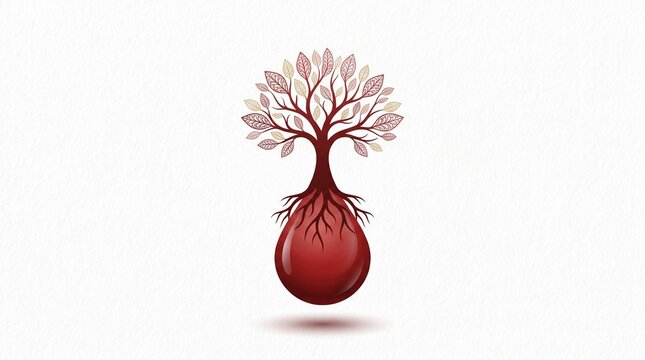 A striking illustration for world blood donor day, depicting a tree of life rooted in a blood drop, symbolizing health, growth, and the vital impact of selfless donation