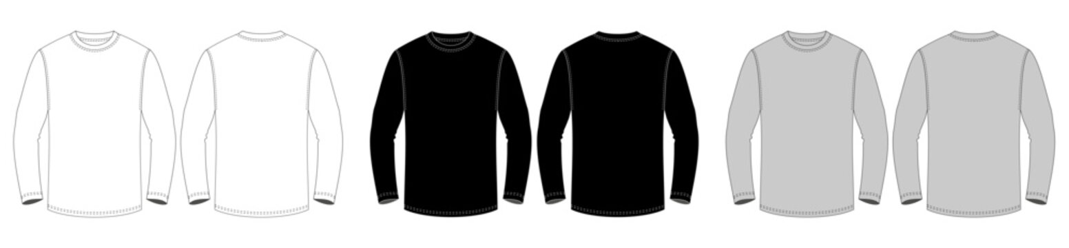 Blank long sleeve t-shirt vector template mockup set front and back view