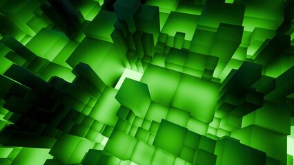 Naklejka premium Neon Green Maze Structures With Volumetric Lighting To Emulate Futuristic Virtual Urban Environment