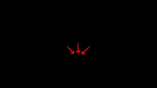 Three red arrows pointing downwards on a black background in a triangle formation