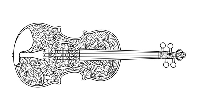 Intricate Zentangle Violin Mandala Line Art for Adult Coloring Book