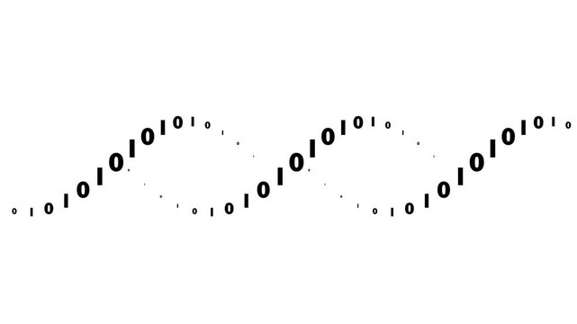 Binary numbers rotating with an helicoidal effect animated illustration on a white background