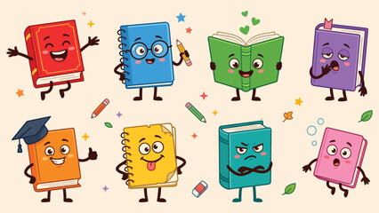 Anthropomorphic Books With Faces Colorful Vector Illustration © neuraxi