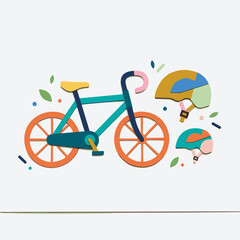 Fototapeta premium Colorful bicycle and helmets with leaves and dots