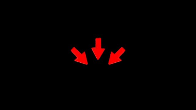 Three red arrows pointing downwards in a triangular formation on a black background