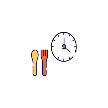 Restaurant dining time and clock icon vector template.
