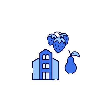 Hotel building with strawberry and pear icon vector template.