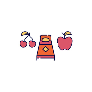 Hotel bed with fresh fruits icon vector template