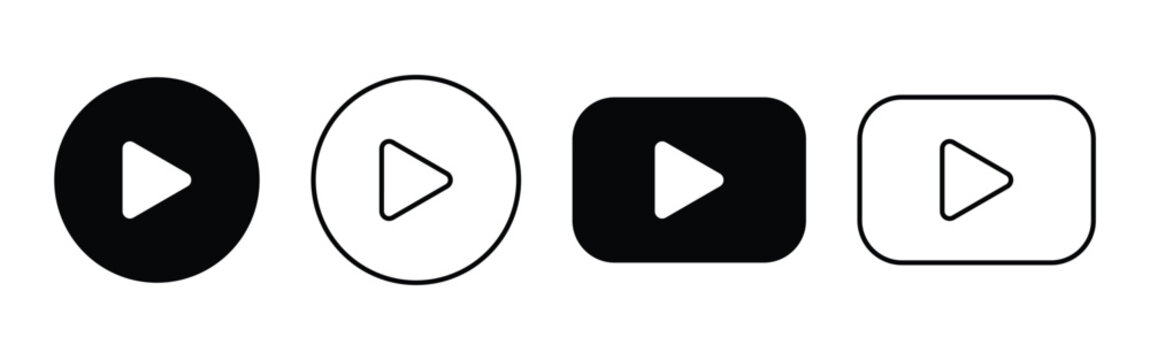 Play button icon set. start audio or video action symbol. Outline and solid dark version. vector illustration