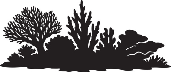 Coral Reef Silhouette on White Background © BIPLABKUMAR