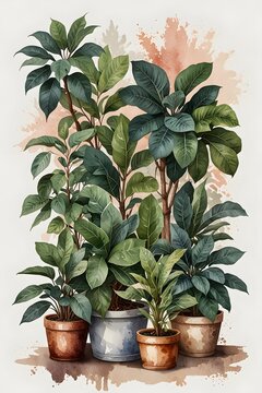 Ficus surrounded by other houseplants
