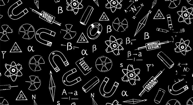 Detailed Scientific Symbols and Physics Formulas Illustration.